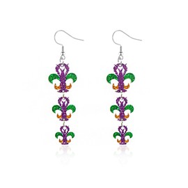 Mardi Gras Earrings for Women,Acrylic Mardi Gras Dangle Earrings Purple Green and Gold Carnival Earrings Mardi Gras Accessories Resin Mardi Gras Jewelry (Lobster)