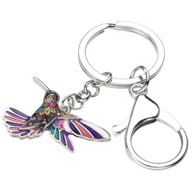 LONYOO Enamel Bow Tie Hummingbird Keyring Zinc Alloy Rhinestone Bird Jewellery for Women Girls Key Chain Handbag Charms Gifts, purple