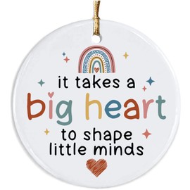 Teacher Gifts for Women - Christmas Ceramic Ornament - It Takes a Big Heart to Shape Little Minds - Teacher Appreciation, Birthday, Thank You Gifts from Students, Christmas Tree Decorations