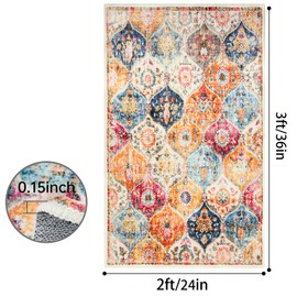 2 Pcs Washable Indoor Doormat 24" x 36" Non Slip Retro Floor Mat Area Rug Absorbent Entrance Rug Distressed Rug, Accent Throw Rug for Bedroom Kitchen Entryway Bathroom (Cream)