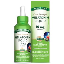 Nature's Truth Melatonina líquida 10mg 2oz, 1 paquete | 2 onzas líquidas de fuerza máxima para adultos, sabor a bayas, suplemento vegano, sin OMG y si