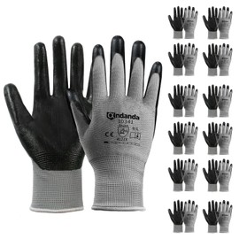 ANDANDA 12 Pairs Work Gloves, Smart Touch, 3D Comfort Stretch Fit, Nitrile Coated Work Gloves with Grip, Seamless Knit Nylon Work Gloves Men Suitable for Warehousing, Logistics, Handling, Black（XXL）