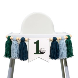 GIOGUK Golf First Birthday High Chair Banner - Golf 1st Birthday Party Decorations, Boys One Birthday Party Supplies, Golf Theme Birthday Photo Background Props (Golf 1 Tassels Banner)