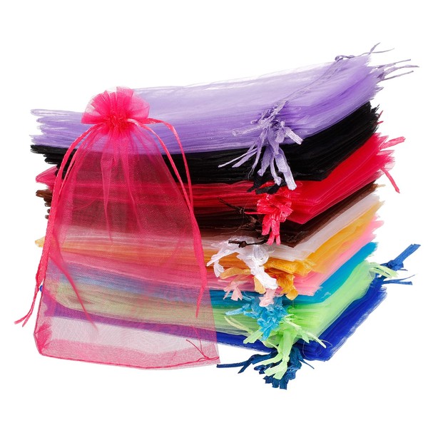 RosewineC Pack of 100 organza bags, colourful, organza bags, gift bags, 10 x 15 cm, organza gift bag, jewellery bag, wedding bag, lavender bag, wedding favour
