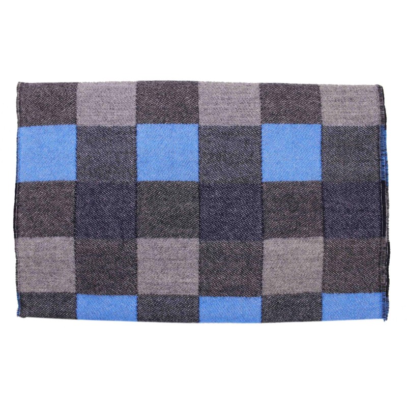Wool Scarf Men's Winter Scarf Checked in Anthracite Blue Grey