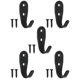 FUXXER® 5 Classic Iron Hooks, Coat Hooks, Clothes Hooks, Furniture Hooks, Kitchen Hooks, Iron Design, Set of 5 Black (5.3 x 2.1 cm)