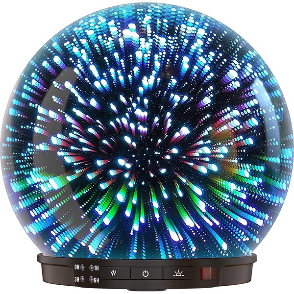 Essential Oil Diffuser - 3D Glass 200ml Galaxy Premium Ultrasonic Aromatherapy Oils Humidifier With Amazing LED Lights, Handy Auto Shut-Off Function & Large Water Tank