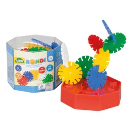 Lena 35946 - Plug-in game Rondi 45 in construction box, 55 parts in various colors, approx. 45 mm, construction and construction toy with Rondi plug-in elements, play set with potted flowers for children from 2 years