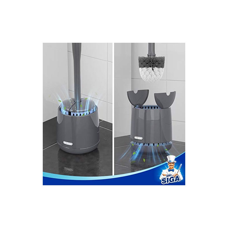 MR.SIGA Cepillo para Inodoro con Soporte, Mango Largo Resistente, Gris,