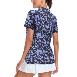 Tanst Sky Golf Shirts for Women, Plus Size Short Sleeve Gym Workout Tops Quick Dry Yoga Running Outfits Quarter Zip Hiking Pullover Summer Cooling Sports Clothes Sun Protection Polo Tshirts Black 2XL