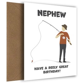 Hey Chimp Fishing Birthday Card for Nephew - Have a Reely Great Birthday from Auntie or Uncle - For all Nephews and Fishermen, Amusing Nephew Birthday Cards