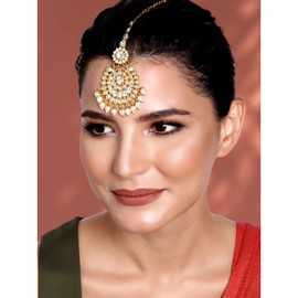 Aheli Faux Kundan White Maang Tikka Matha Patti Indian Traditional Bollywood Jewelry Gift for Women