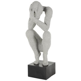 Deco 79 Polystone People Decorative Sculpture Crouching Home Decor Statue with Black Square Base, Accent Figurine 6" x 7" x 19", Gray