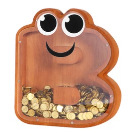 Wooden Money Box Letter Piggy Bank Clear Coin Bank Money Banks Alphabet Money Saving Box with Cute Eye Sticker for Kids Home Decoration