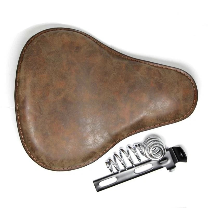GOODFITMENT Retro Brown Motorcycle Soft Leather Solo Seat Spring For