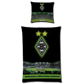 Borussia Mönchengladbach Reversible Bed Linen – Borussia Park Glow in the Dark 135 x 200 cm + 80 x 80 cm 100% Cotton Linon Football Fan VFL 1900 Lower Rhine German Size with YKK Zip