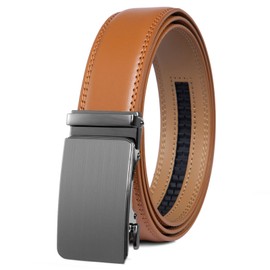 Founders & C Men's Ratchet Belt 1 3/8",Leather Dress Belt Adjustable with Click Sliding Buckle Trim to Exact Fit (Light Brown, 28"-42" Waist Adjustable)