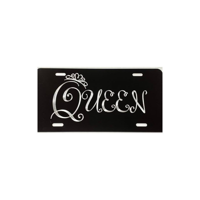 Queen Crown Car Diamond Etched Engraved on Black Aluminum Metal