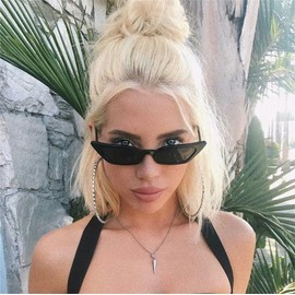 ADE WU Retro Cat Eye Sunglasses for Women Trendy Vintage Narrow Cateye Glasses UV Protection (Black)