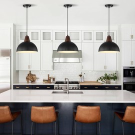 UShe DHome Black Pendant Lights Kitchen Island, 11.8" Dome Pendant Light Fixtures Modern Farmhouse Hanging Light for Dining Room Bedroom Bar Sink