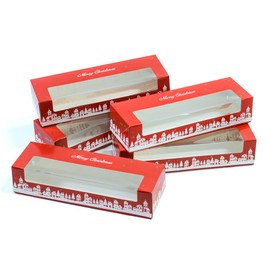 Culpitt Christmas Mince Pie Boxes | 5 Pack | Red & Gold Christmas Display Boxes With See Through Window, Strong Gift Boxes For The Festive Holidays, Storage, Protection | 235mm x 75mm x 50mm - 5 Pack