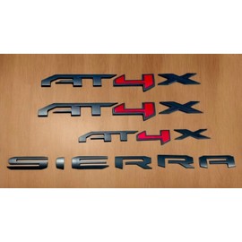 6Pcs Kit Sierra HD AT4X Emblem 3D Badges Letter Nameplate Compatible with 2023-2025 Sierra 2500HD 3500HD (Matte Black Red)