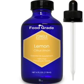 Lemon Essential Oil, Food Grade, for Cooking, Baking – 100% Pure, Lemon Oil, by Zongle Therapeutics, 4 OZ