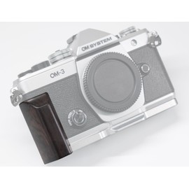Iborrys-Compatible OM SYSTEM / Olympus OM-3 Camera Dedicated L-Shape Quick Release Plate · Retro Real Wood Handle · Luxury Wood Grip · Arca Standard Specification (Purple Ebony Silver)
