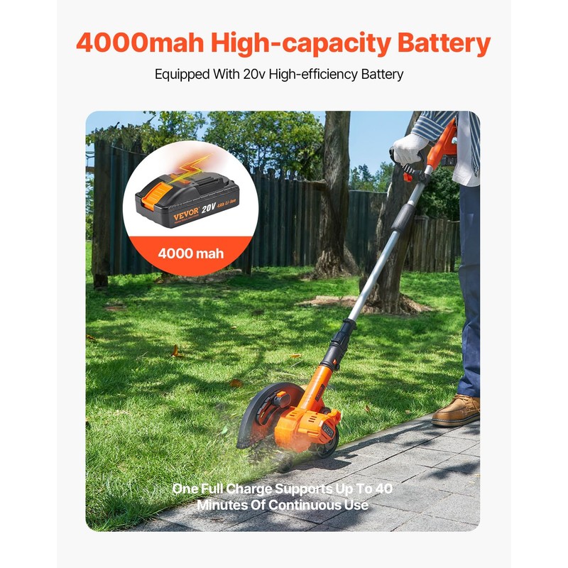VEVOR Lawn Edger, 9-inch Large Blade, 20 V Battery Powered