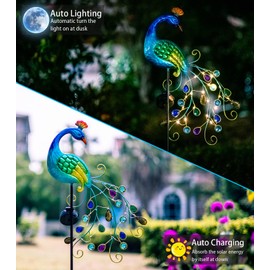 DREAMSOUL Metal Peacock Garden Solar Lights Outdoor Decorative Garden Stake Lights- Waterproof Peacock Solar Landscape LED Path Light Patio Yard Lawn Outside Decoration