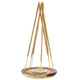 Om Incense Holder for 7 Incense Sticks and 1 Cone - for Meditation Room Decor, Spiritual Gifts, Meditation Accessories, Eclectic Home Decor - 4" Round Wood Burner with Painted Aum Symbol