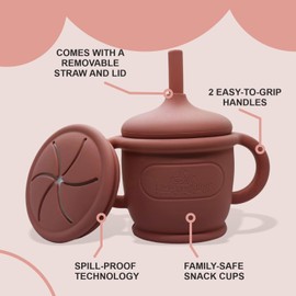 Little Duckling Brands 2-in-1 Silicone Baby Sippy Cup W/Straw & Lid, Toddlers Sippy Cups, Snack Container Cups, Round Snack Cups for Kids, Easy-Hold Straw Cups W/Handle