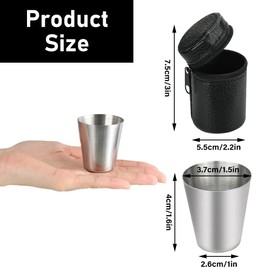 LxdLWEast 4 Pcs 30ml Stainless Steel Shot Cups with Leather Carrying Case Portable Wine Cups Unbreakable Mini Wine Tumbler for Hiking Camping Travel Picnic