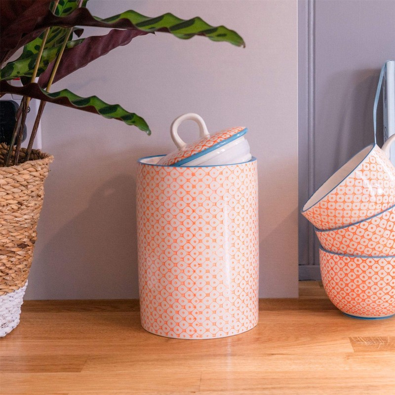 Nicola Spring Hand-Printed Kitchen Canister - 1 Litre - Orange