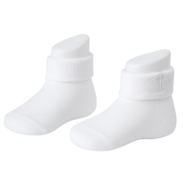KESICI Newborn Baptism Socks Infant Ankle Crew Socks White Turn cuff Christening Cotton Socks for Baby Boys Girls,Newborn 0-12 Months