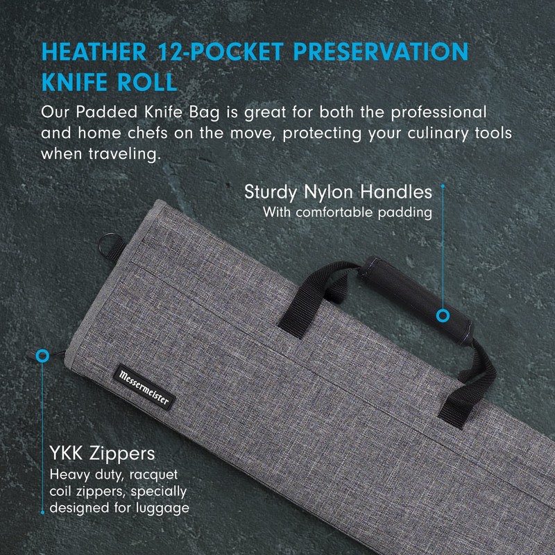 Messermeister Preservation 12-Pocket Knife Luggage, Heather Gray - 12 Elasticized,
