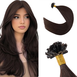 Silk-co U tip Pre Bonded Human Hair Extensions 24inch #02 Dark Brown 50 Strands 100% Remy Keratin Nail Tip Straight