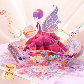 Birthday Card with Music for Girls, Wife, 3D Flower & Princess Pop-up Card Birthday, Funny Happy Birthday Card for Kids, Lady, Daughter, Granddaughter, Niece, Sister
