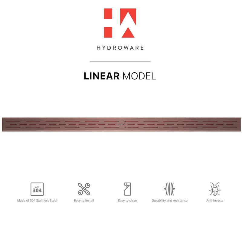 Hydroware Linear Shower Drain - Stainless Steel Rectangular Shower Floor