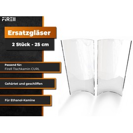 Firell Glass for Table Fireplace CURL – Heat Resistant Glass Arches [3X] for Table Fireplaces | Compatible with Firell Table Fireplaces Curl & Curl-II | Fireproof and Hardened