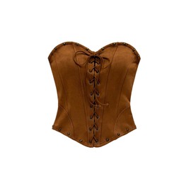 Milumia Women's Faux Suede Lace Up Tube Top Boho Strapless Sleeveless Western Crop Corset Tops Brown Medium
