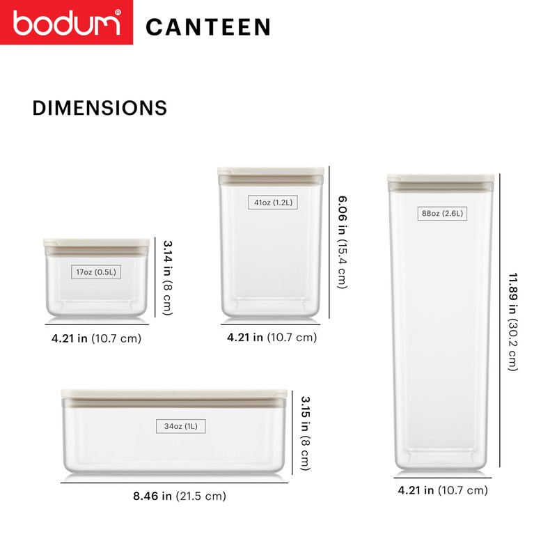 Bodum Canteen Storage Jar Set, BPA-Free Plastic, Airtight Silicone Seal,