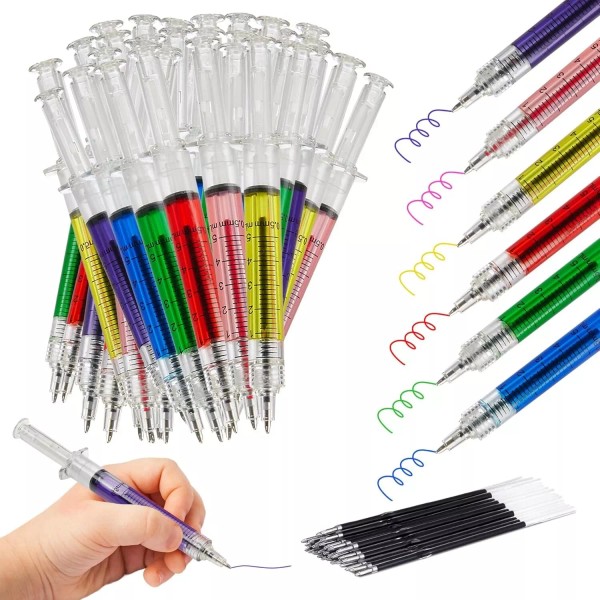 Playbees Syringe Pens Multi-Color Retractable Colored Inks Fun Pens 24