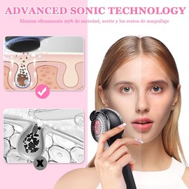 Cepillo Limpiador Facial de Silicona, Función de Luz Roja y Azul (Negro) | 3 en 1 Cepillo Facial Abre y Contrae Los Poros para Una Limpieza Profunda, 