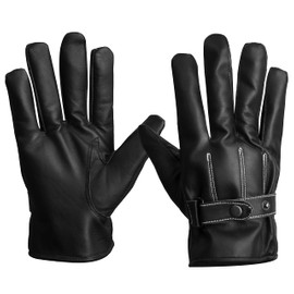 URBAN BUCK Men Deerskin Leather Motorcycle Gloves Touch Screen Adjustable Full Finger Drive Brown Bike Riding Glove (S)