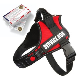 Just 4 Paws Service Dog Harness Jacket with Padded Handle, Adjustable Straps & 2 Removable Reflective Patches | Plus 50 ADA Information Cards (6 Extra Small, Red