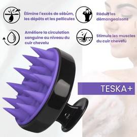TESKA+ Anti-Dandruff Scalp Massage Brush - Stimulates Hair Growth, Soft and Ergonomic Bristles for All Hair Types (Black & Purple)