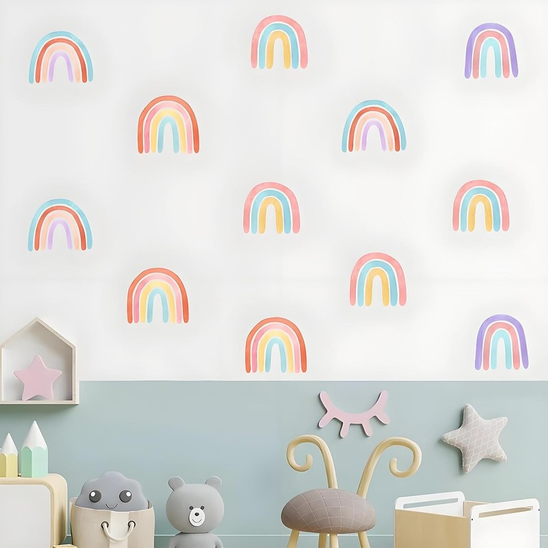 12 Pegatinas de Arcoíris Acuarela para Pared - Decoración Bohemia