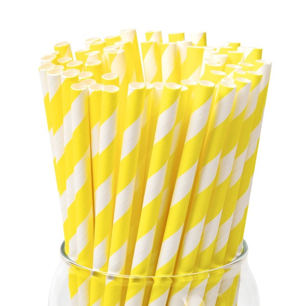 PakTalk PakTalk 100 Pack Disposable Paper Straws - Biodegradable Yellow