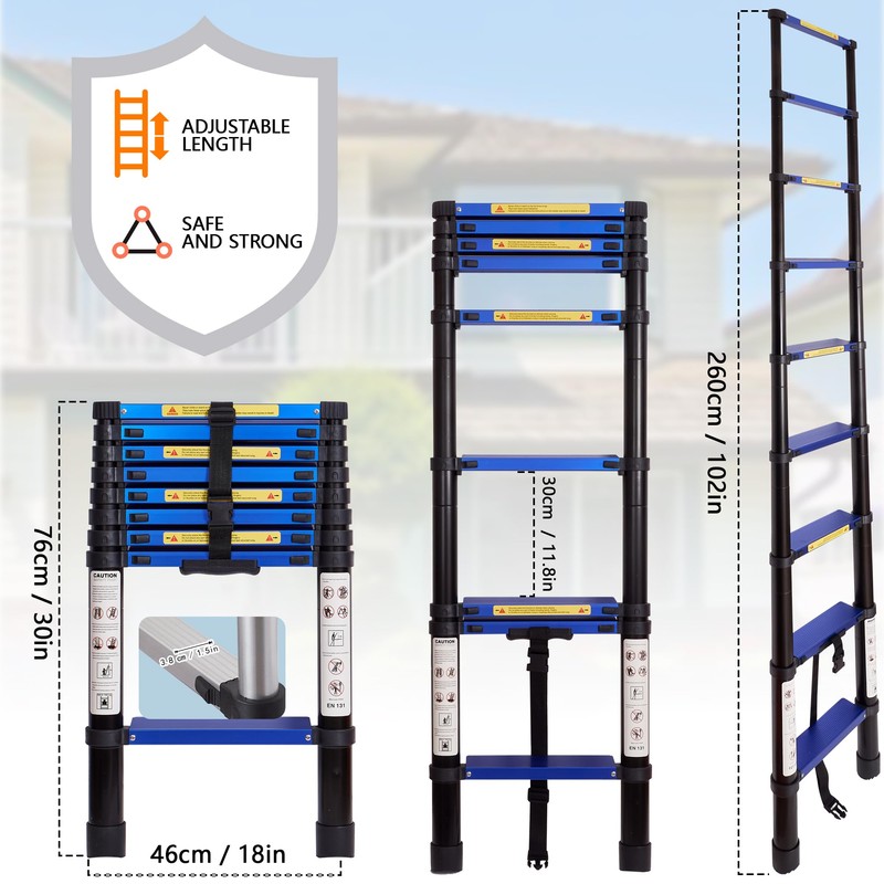 Telescoping Ladder,8.5 FT Aluminum Lightweight Extension Ladder with Wide Pedal,